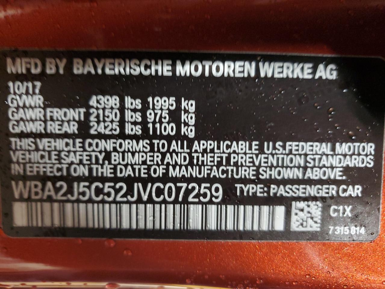 2018 BMW M240I VIN: WBA2J5C52JVC07259 Lot: 93464485