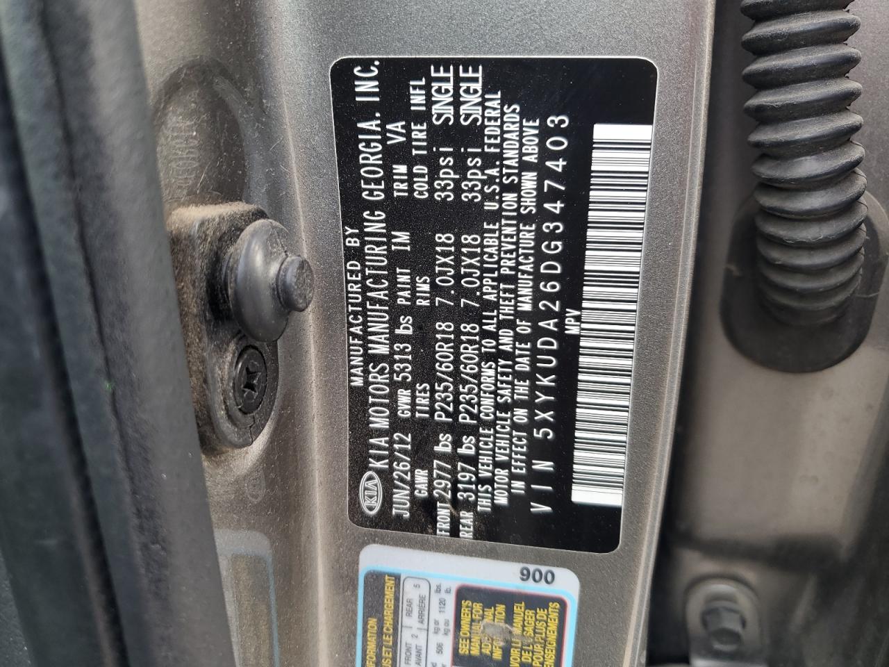 2013 Kia Sorento Ex VIN: 5XYKUDA26DG347403 Lot: 91799625