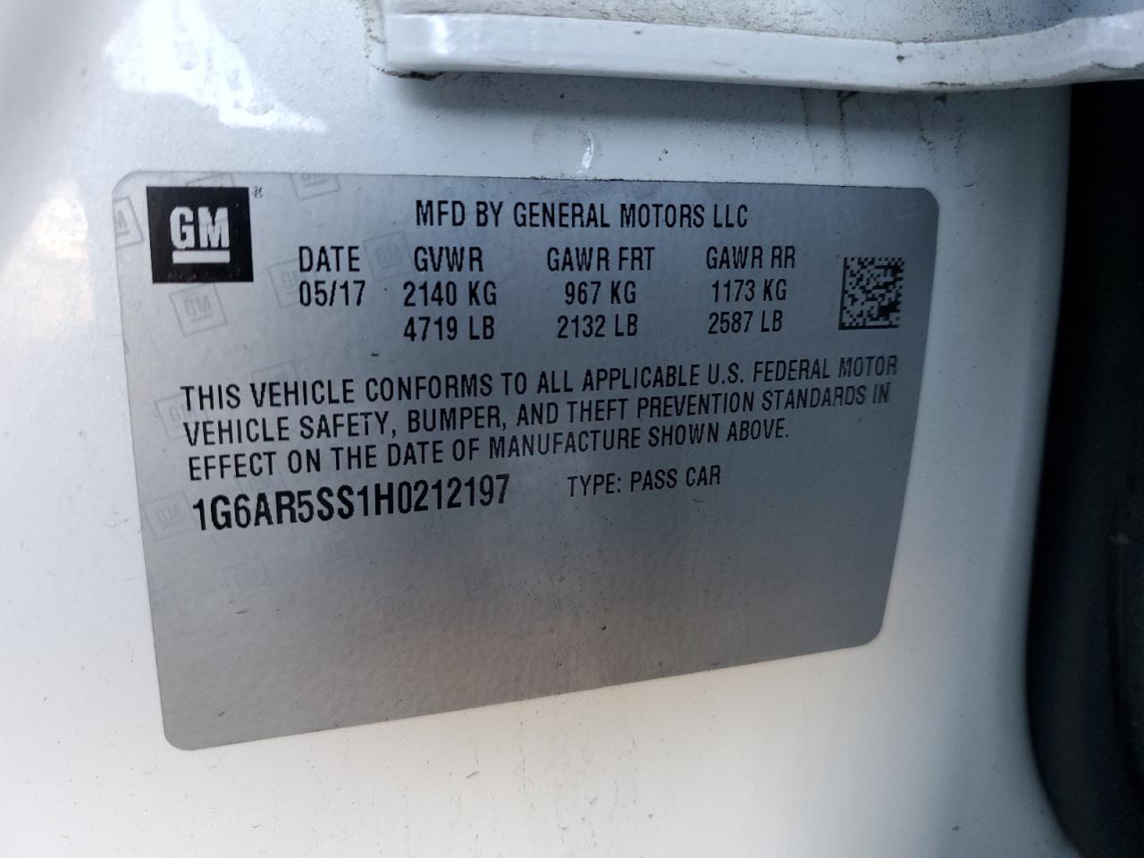 2017 Cadillac Cts Luxury VIN: 1G6AR5SS1H0212197 Lot: 93551645