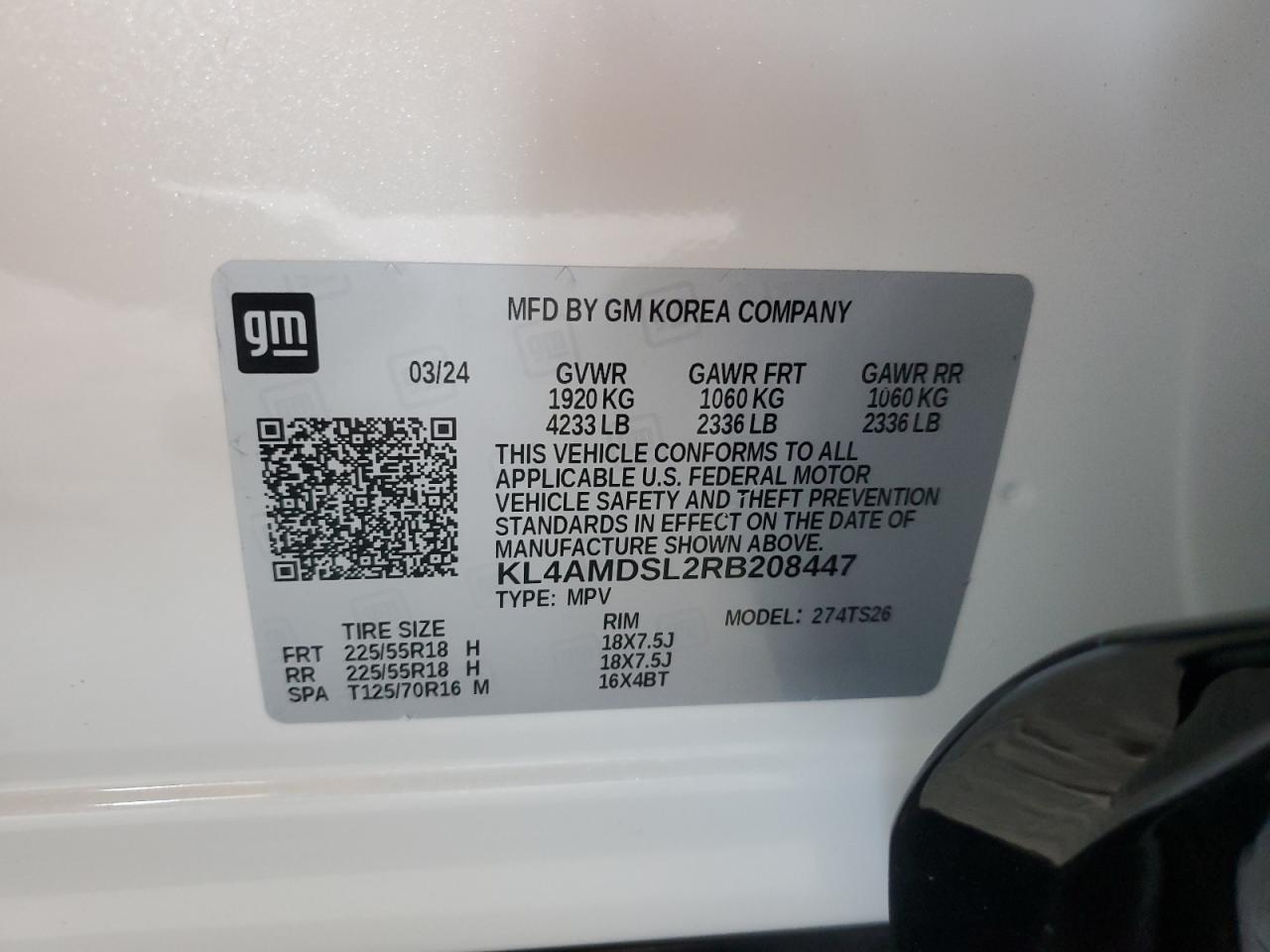 2024 Buick Encore Gx Sport Touring VIN: KL4AMDSL2RB208447 Lot: 93384225