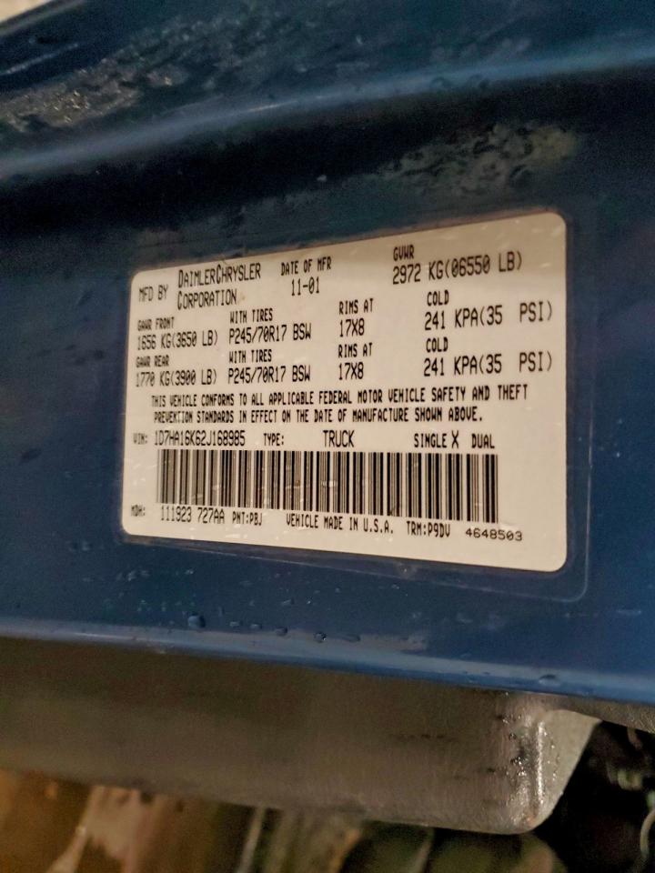 2002 Dodge Ram 1500 VIN: 1D7HA16K62J168985 Lot: 93949315