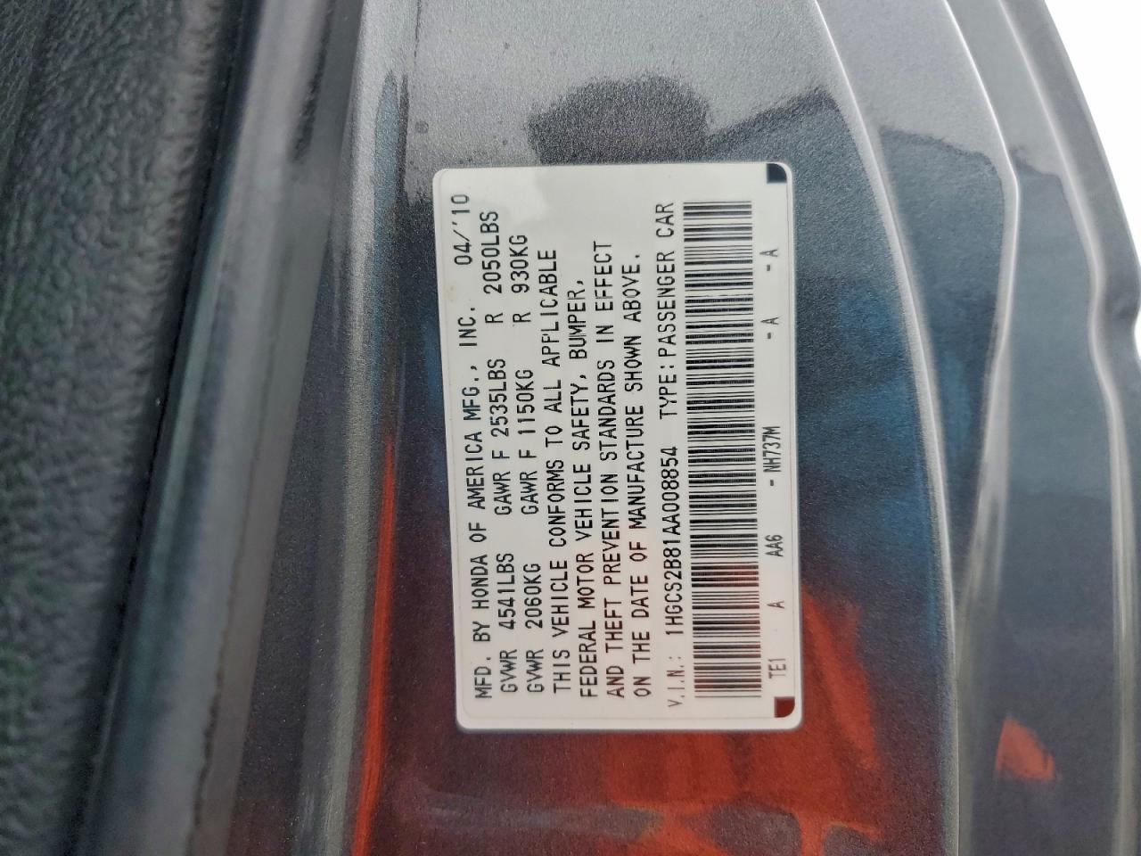 2010 Honda Accord Exl VIN: 1HGCS2B81AA008854 Lot: 94193365