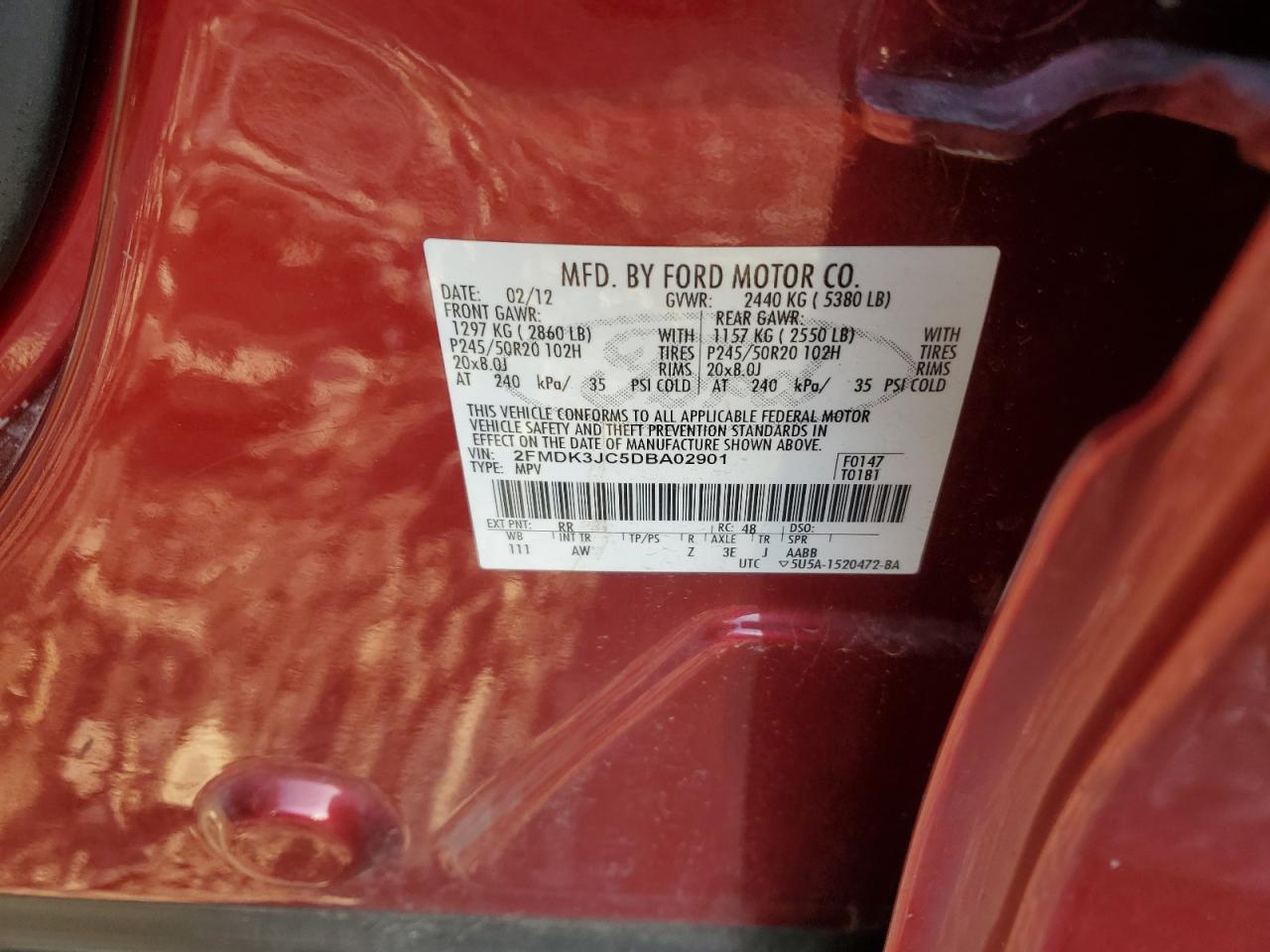 2013 Ford Edge Sel VIN: 2FMDK3JC5DBA02901 Lot: 92198935