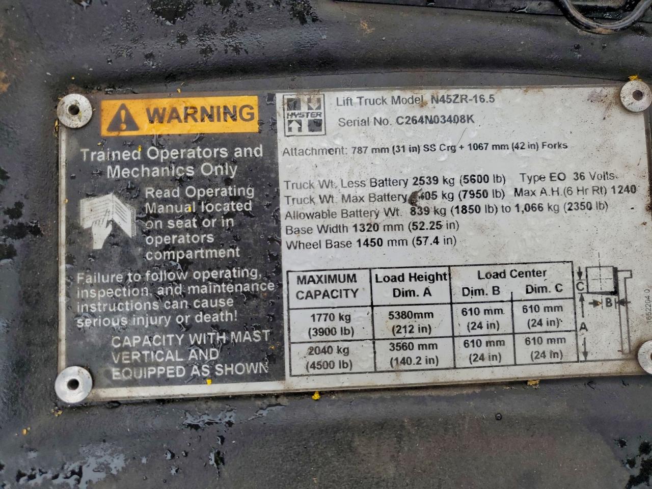 2012 Hyster Fork Lift VIN: 000000C264N03408K Lot: 89526085