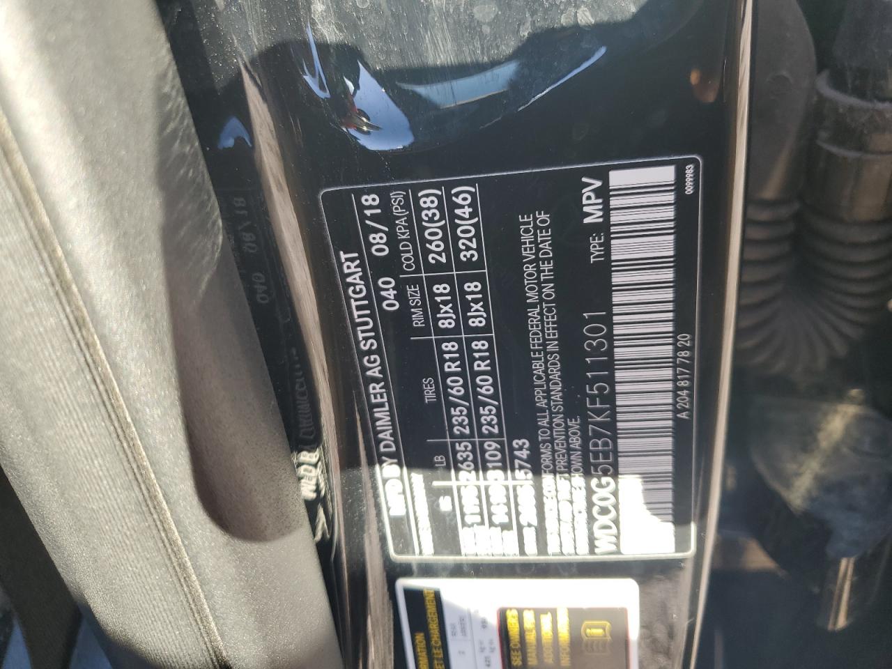 2019 Mercedes-Benz Glc 350E VIN: WDC0G5EB7KF511301 Lot: 91039675