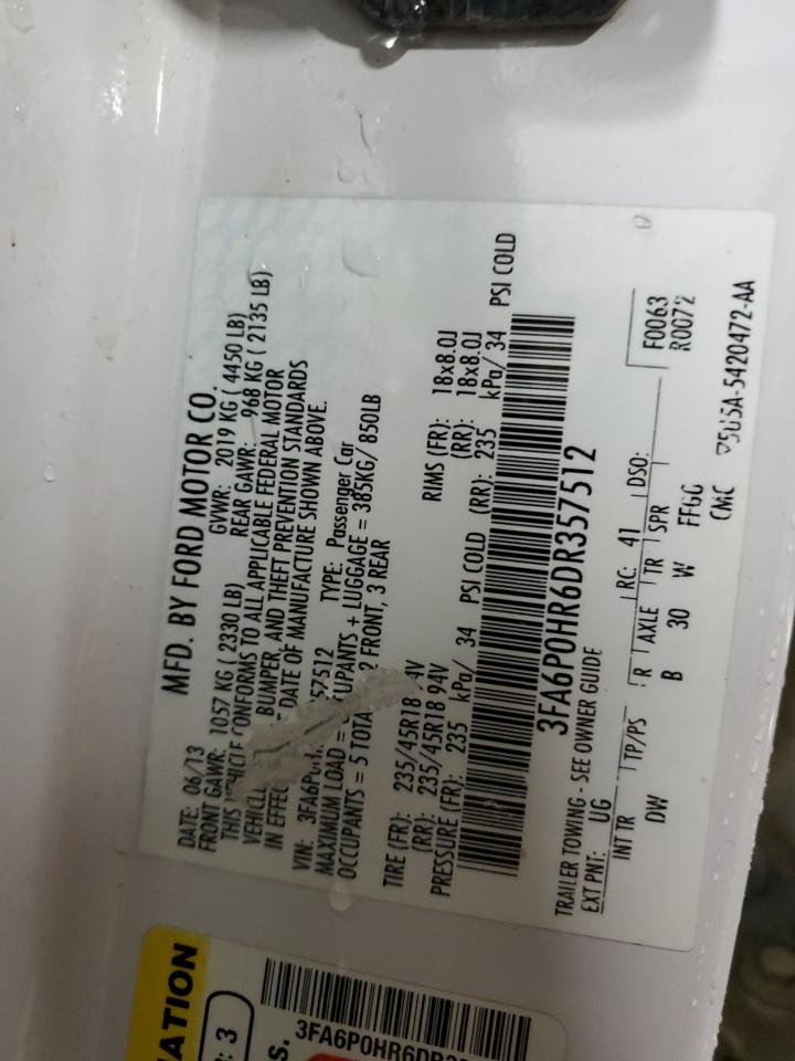 2013 Ford Fusion Se VIN: 3FA6P0HR6DR357512 Lot: 92633385