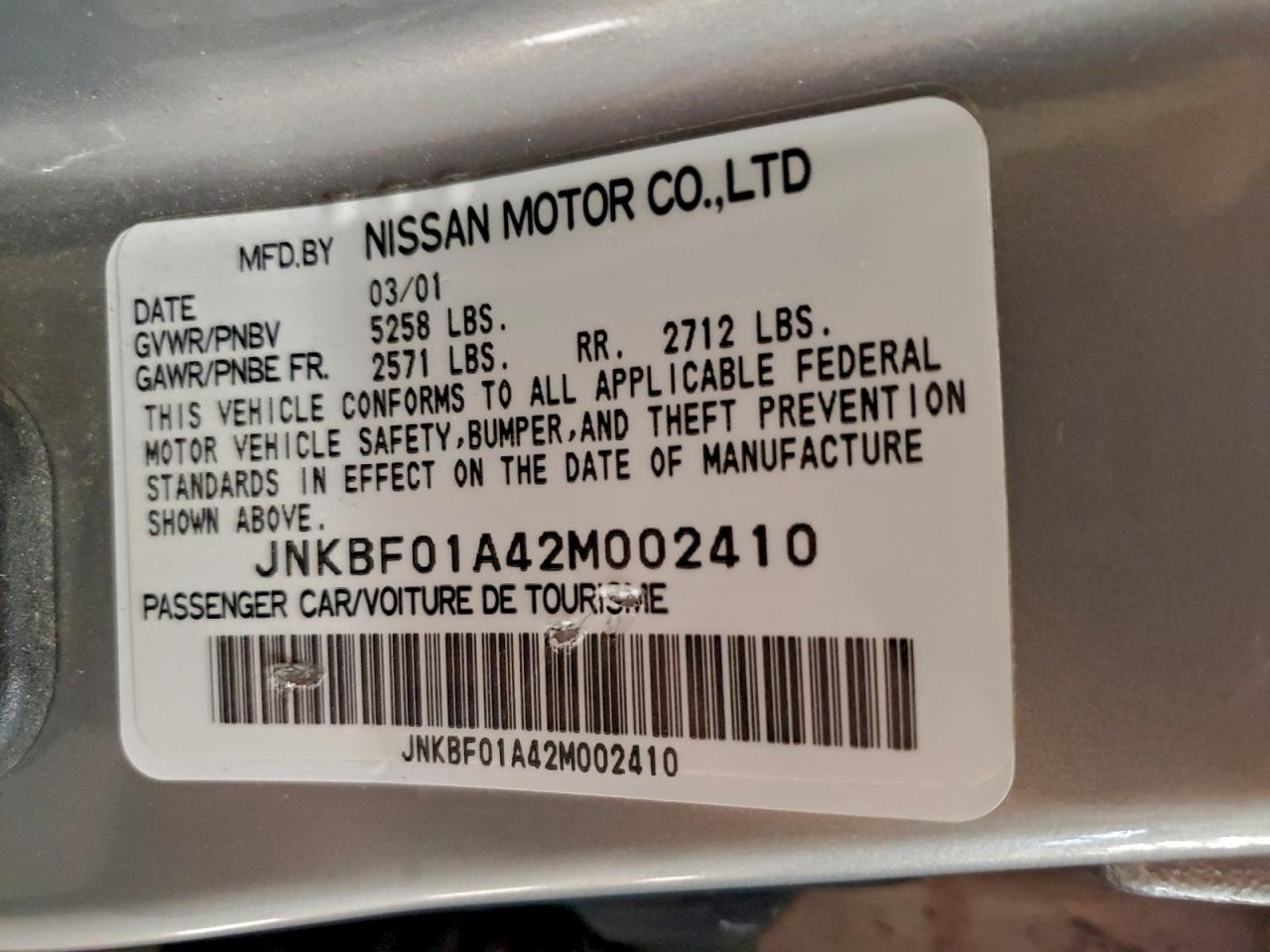 2002 Infiniti Q45 VIN: JNKBF01A42M002410 Lot: 93918195