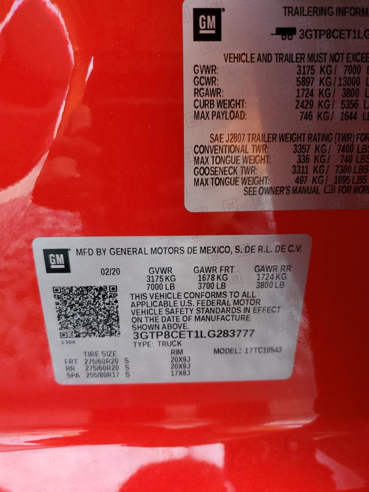 2020 GMC Sierra C1500 Elevation VIN: 3GTP8CET1LG283777 Lot: 91703665