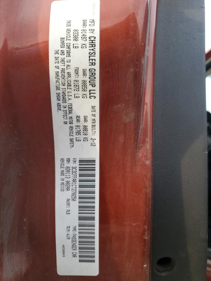 2012 Fiat 500 Pop VIN: 3C3CFFAR1CT270250 Lot: 91748125