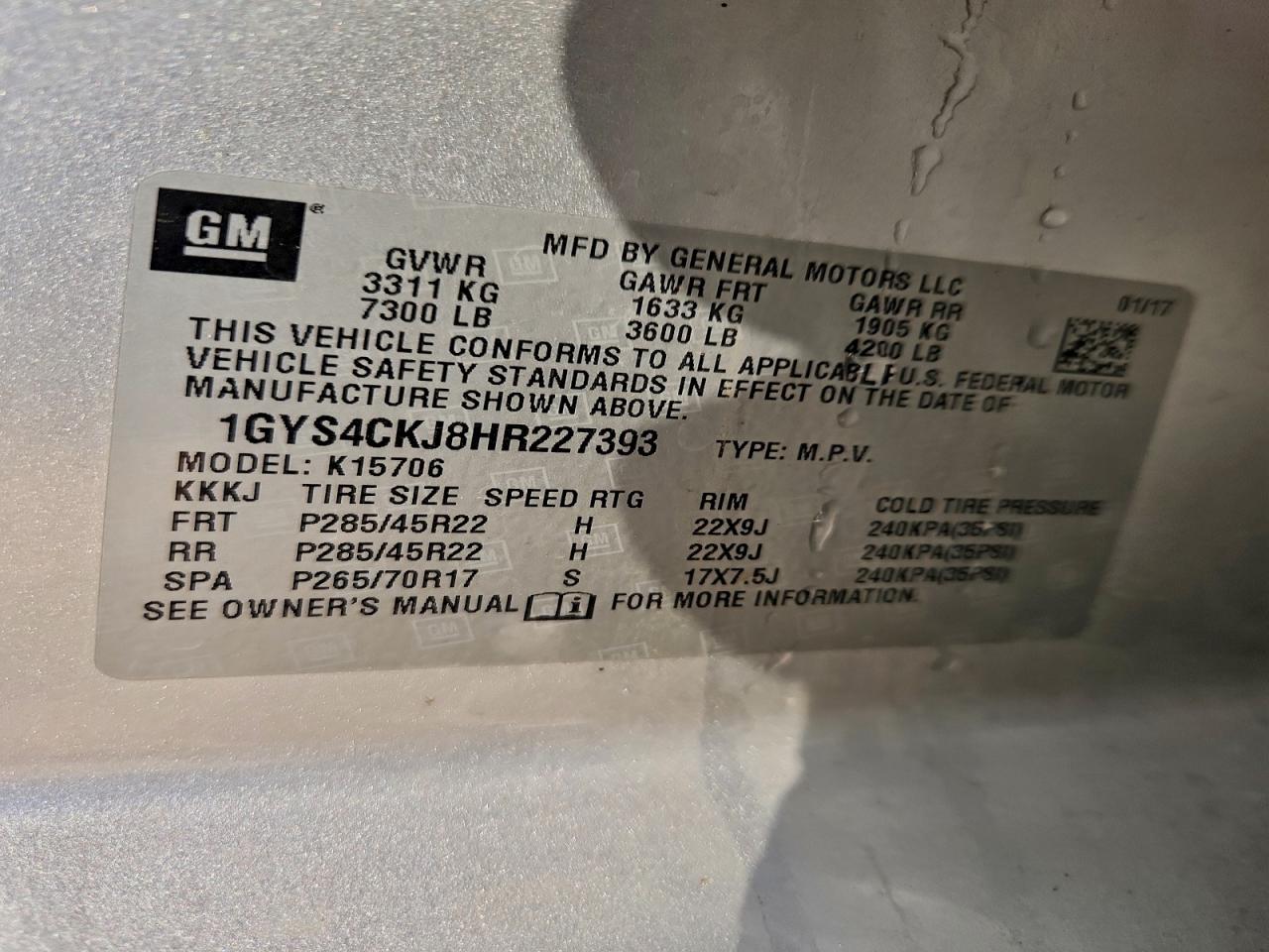 2017 Cadillac Escalade Premium Luxury VIN: 1GYS4CKJ8HR227393 Lot: 93673395