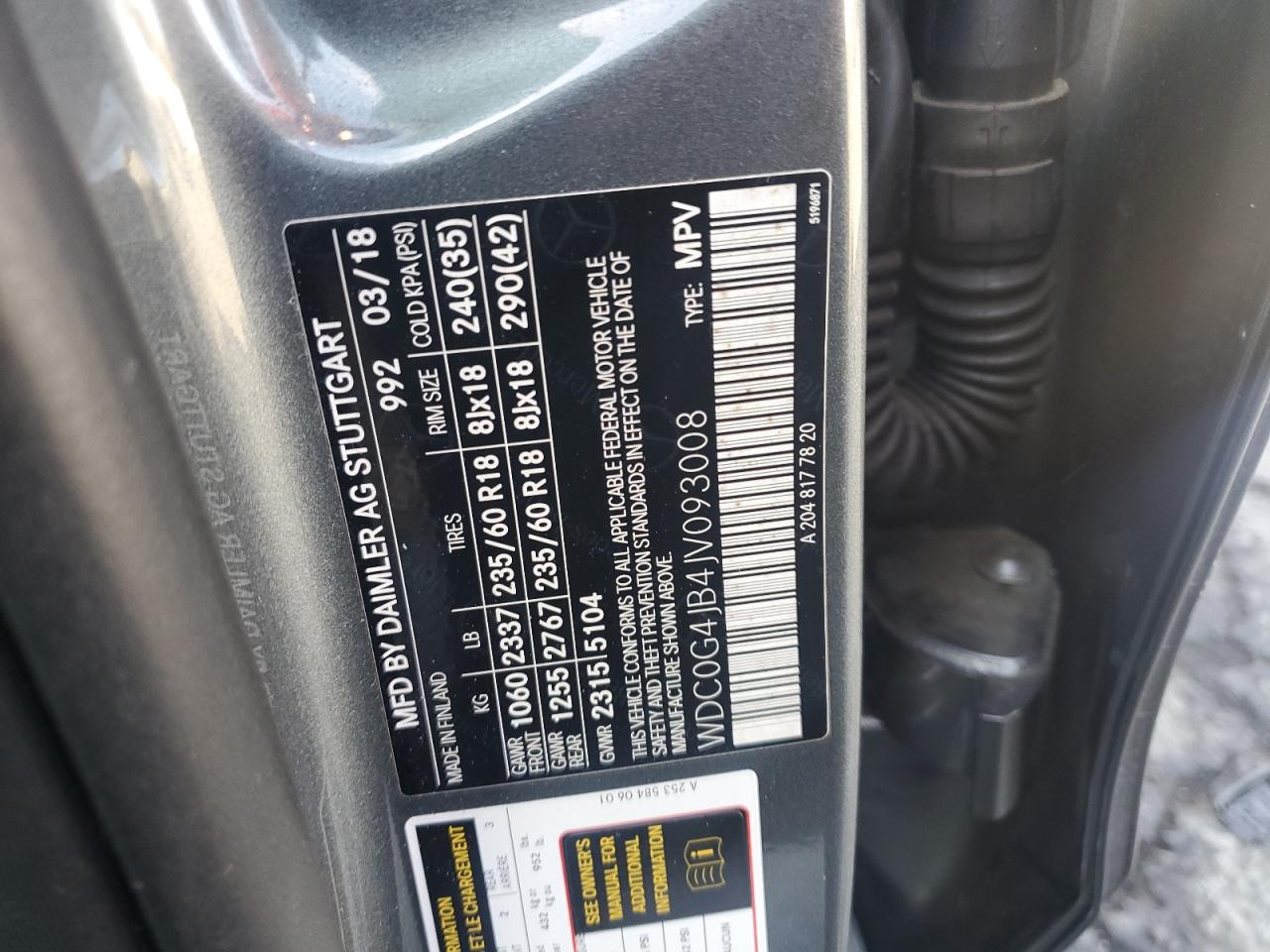 2018 Mercedes-Benz Glc 300 VIN: WDC0G4JB4JV093008 Lot: 91990845