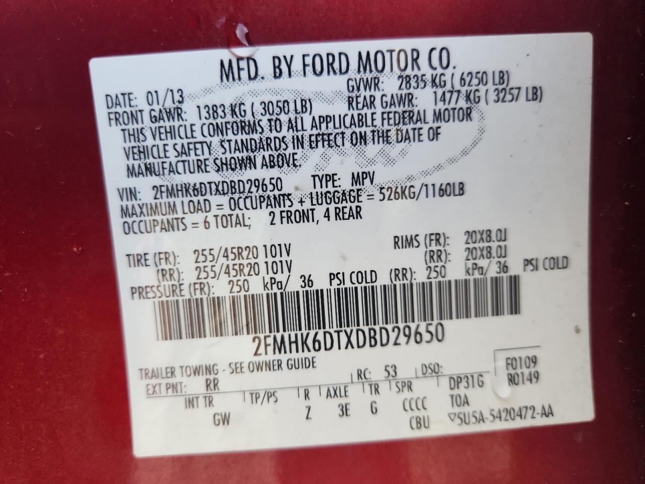 2013 Ford Flex Limited VIN: 2FMHK6DTXDBD29650 Lot: 91583935