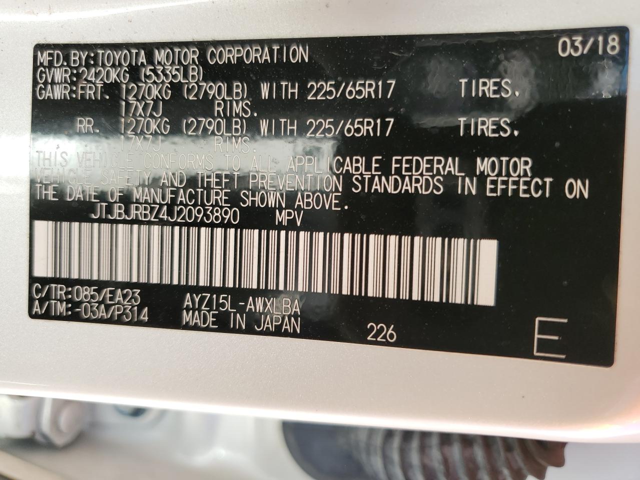 2018 Lexus Nx 300H VIN: JTJBJRBZ4J2093890 Lot: 93116735