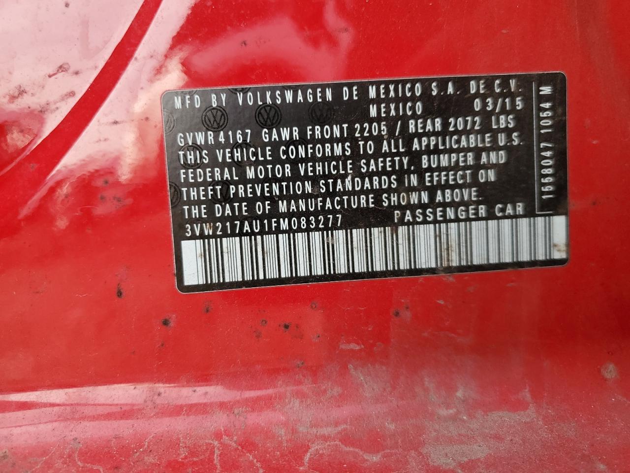 2015 Volkswagen Golf VIN: 3VW217AU1FM083277 Lot: 93726375