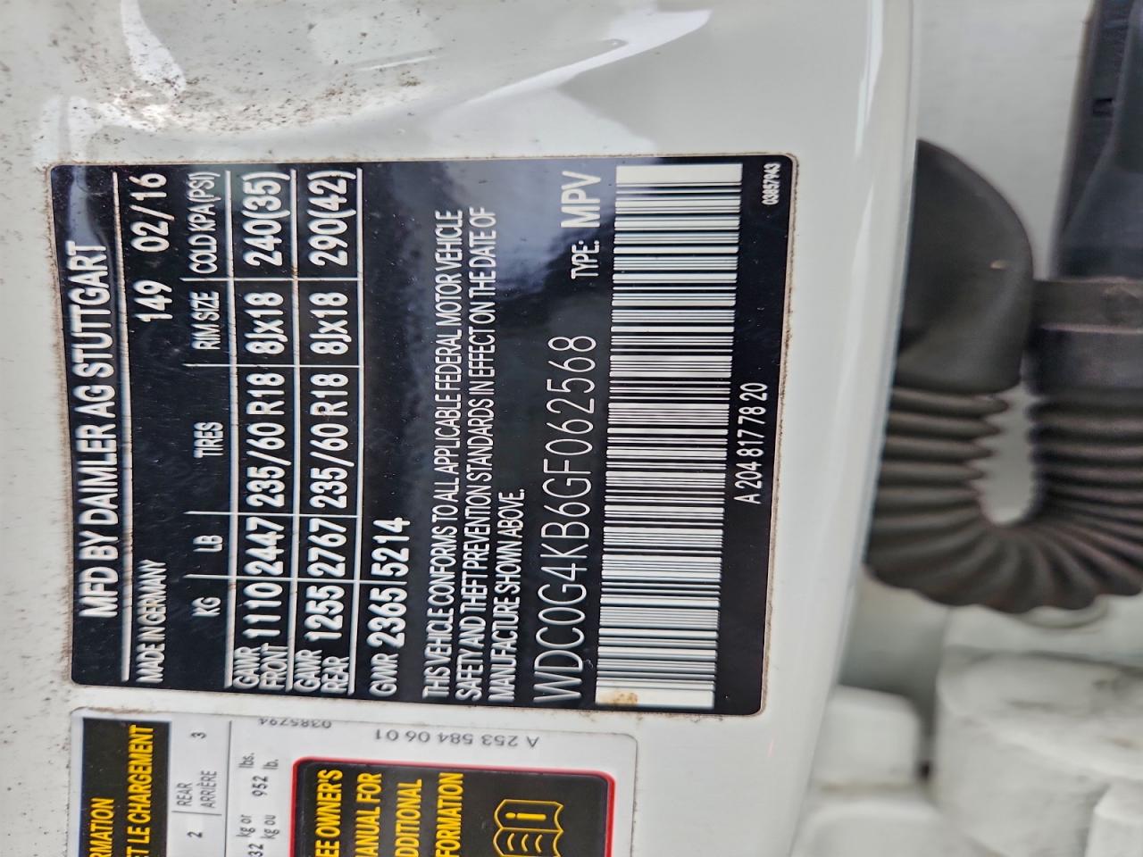 2016 Mercedes-Benz Glc 300 4Matic VIN: WDC0G4KB6GF062568 Lot: 94427045