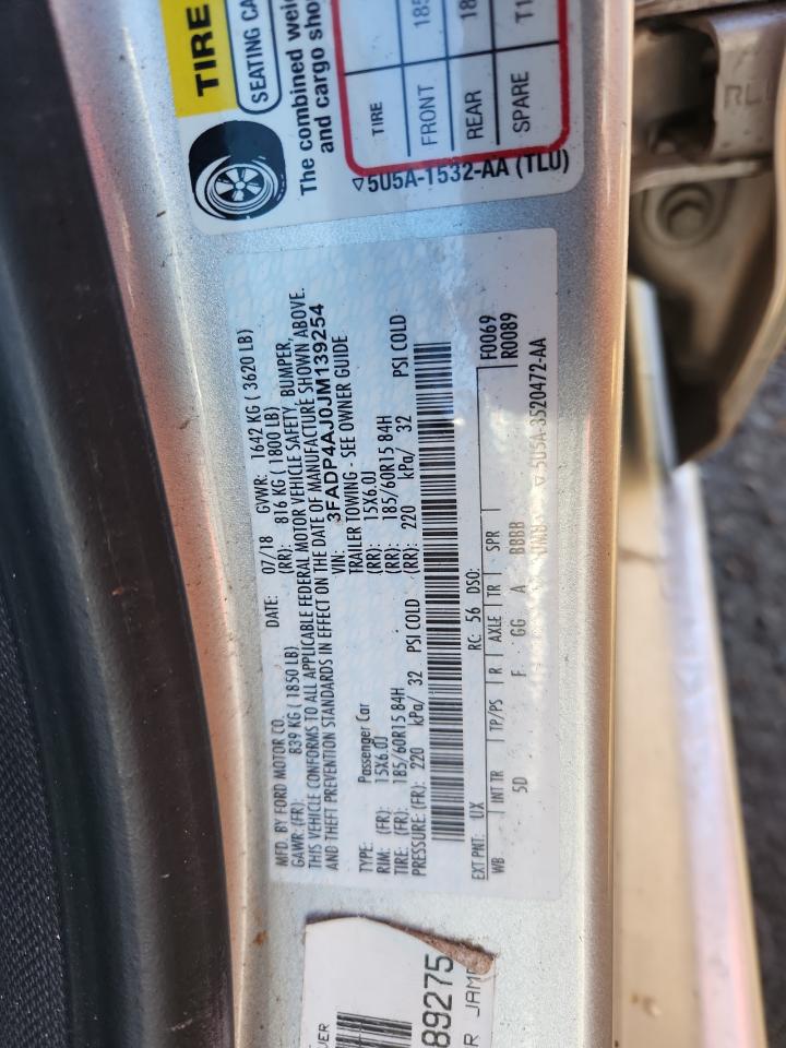 2018 Ford Fiesta S VIN: 3FADP4AJ0JM139254 Lot: 91441545