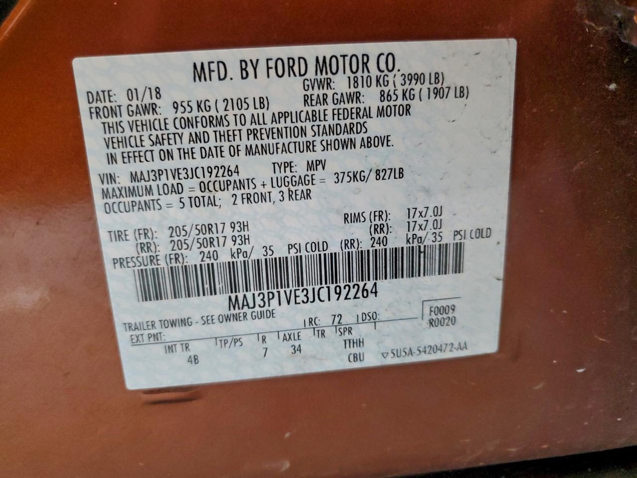 2018 Ford Ecosport Titanium VIN: MAJ3P1VE3JC192264 Lot: 94518705