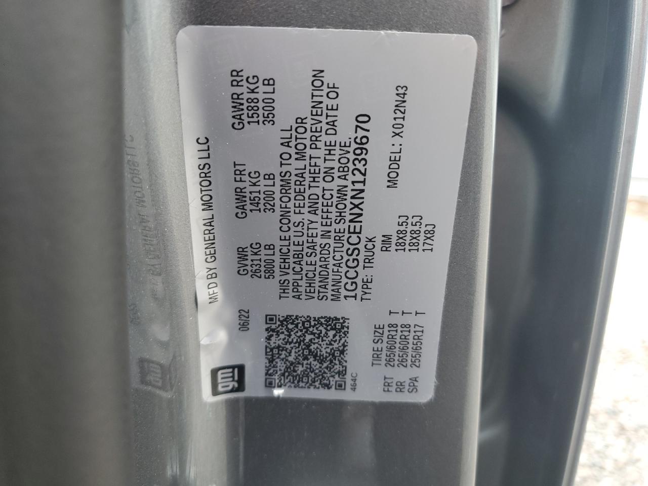 2022 Chevrolet Colorado Lt VIN: 1GCGSCENXN1239670 Lot: 92432175