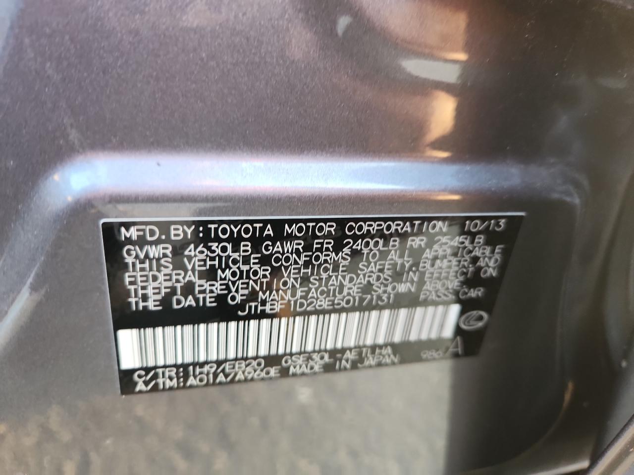 2014 Lexus Is 250 VIN: JTHBF1D28E5017131 Lot: 91581425