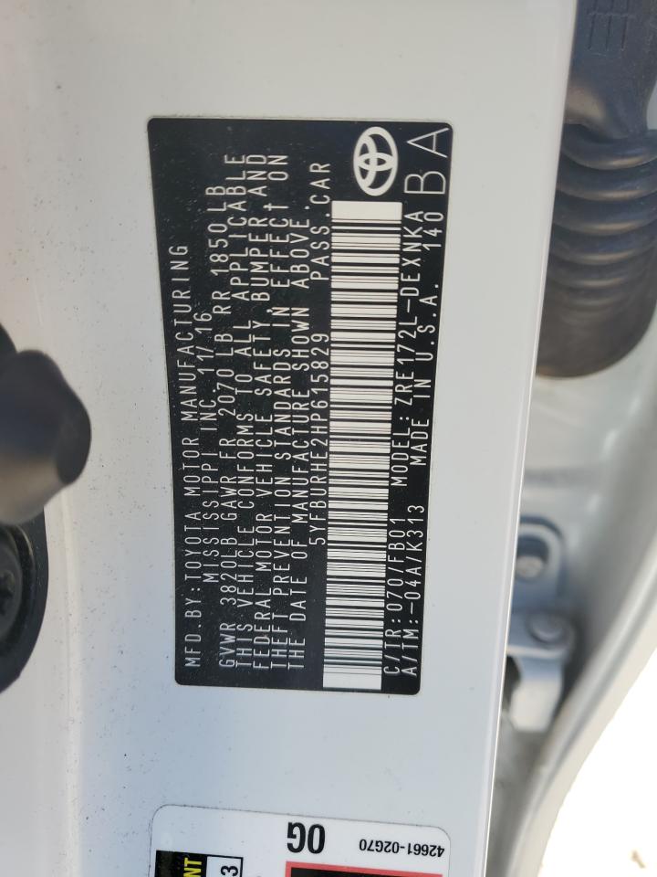 2017 Toyota Corolla L VIN: 5YFBURHE2HP615829 Lot: 91902585