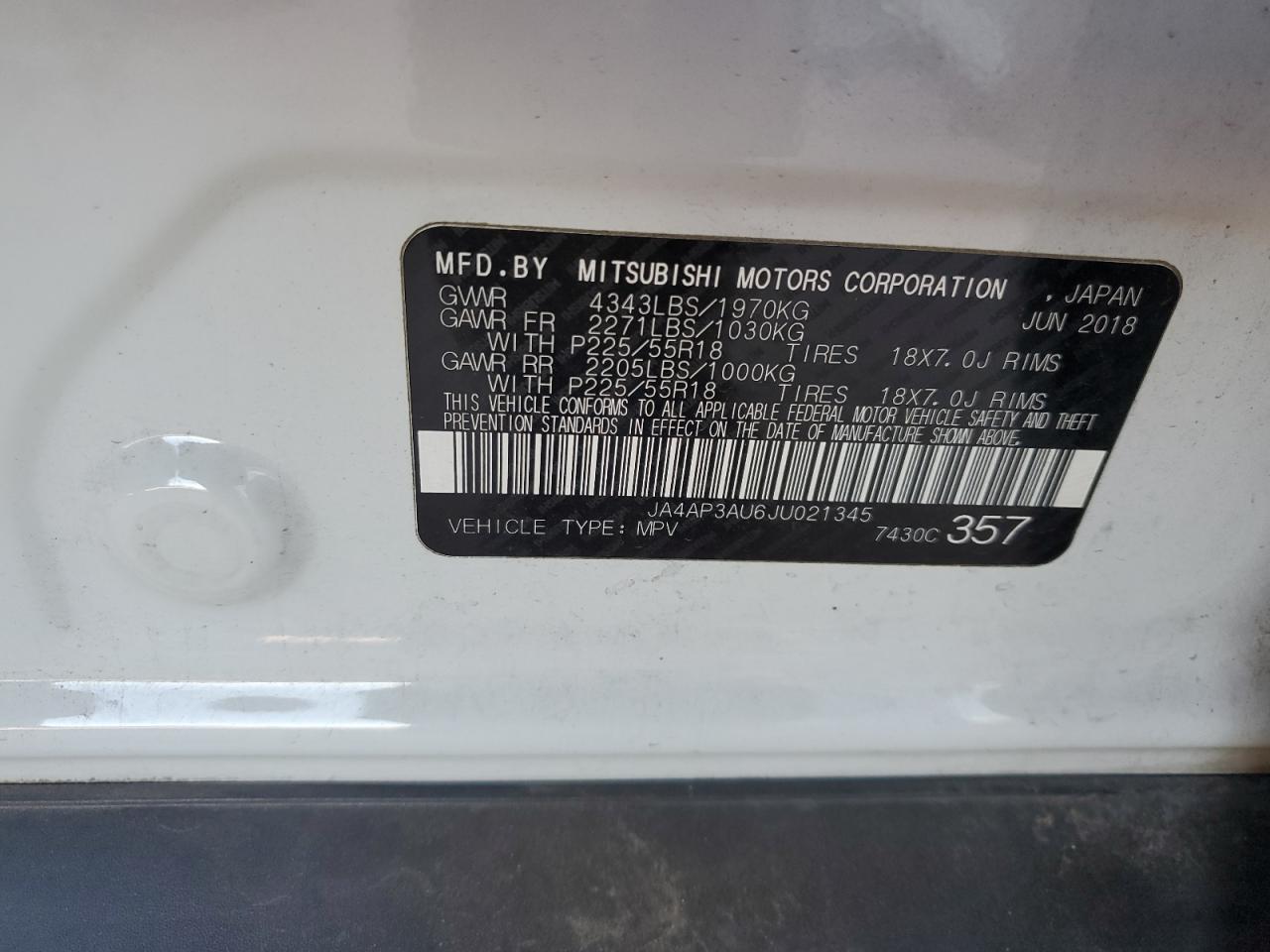 2018 Mitsubishi Outlander Sport Es VIN: JA4AP3AU6JU021345 Lot: 91441045