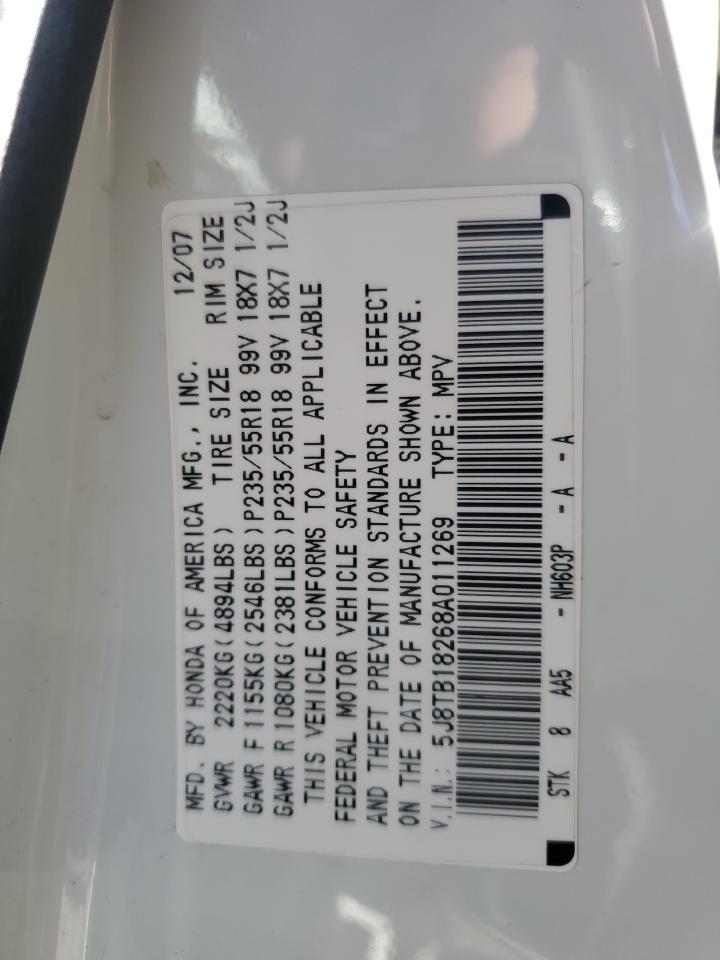 2008 Acura Rdx VIN: 5J8TB18268A011269 Lot: 92217445