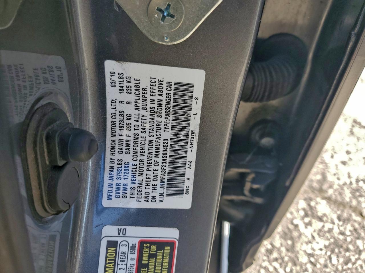 2010 Honda Civic Hybrid VIN: JHMFA3F23AS004520 Lot: 94297345