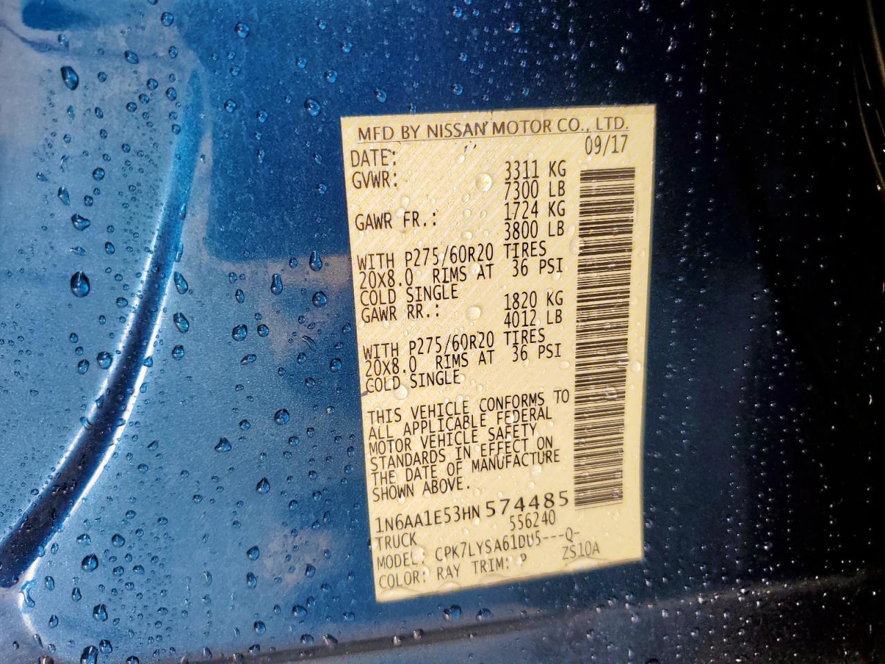 2017 Nissan Titan Sv VIN: 1N6AA1E53HN574485 Lot: 93254165
