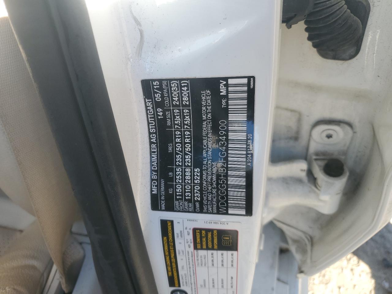 2015 Mercedes-Benz Glk 350 VIN: WDCGG5HB2FG434900 Lot: 90448165