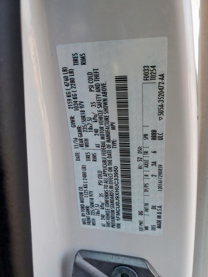 2017 Ford Escape Titanium VIN: 1FMCU0J9XHUC33950 Lot: 91053615