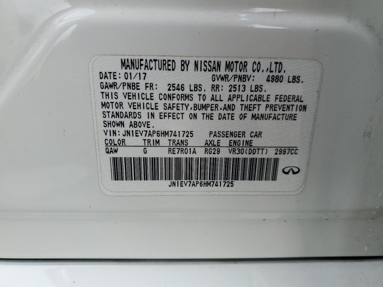 2017 Infiniti Q50 Premium VIN: JN1EV7AP6HM741725 Lot: 93809915