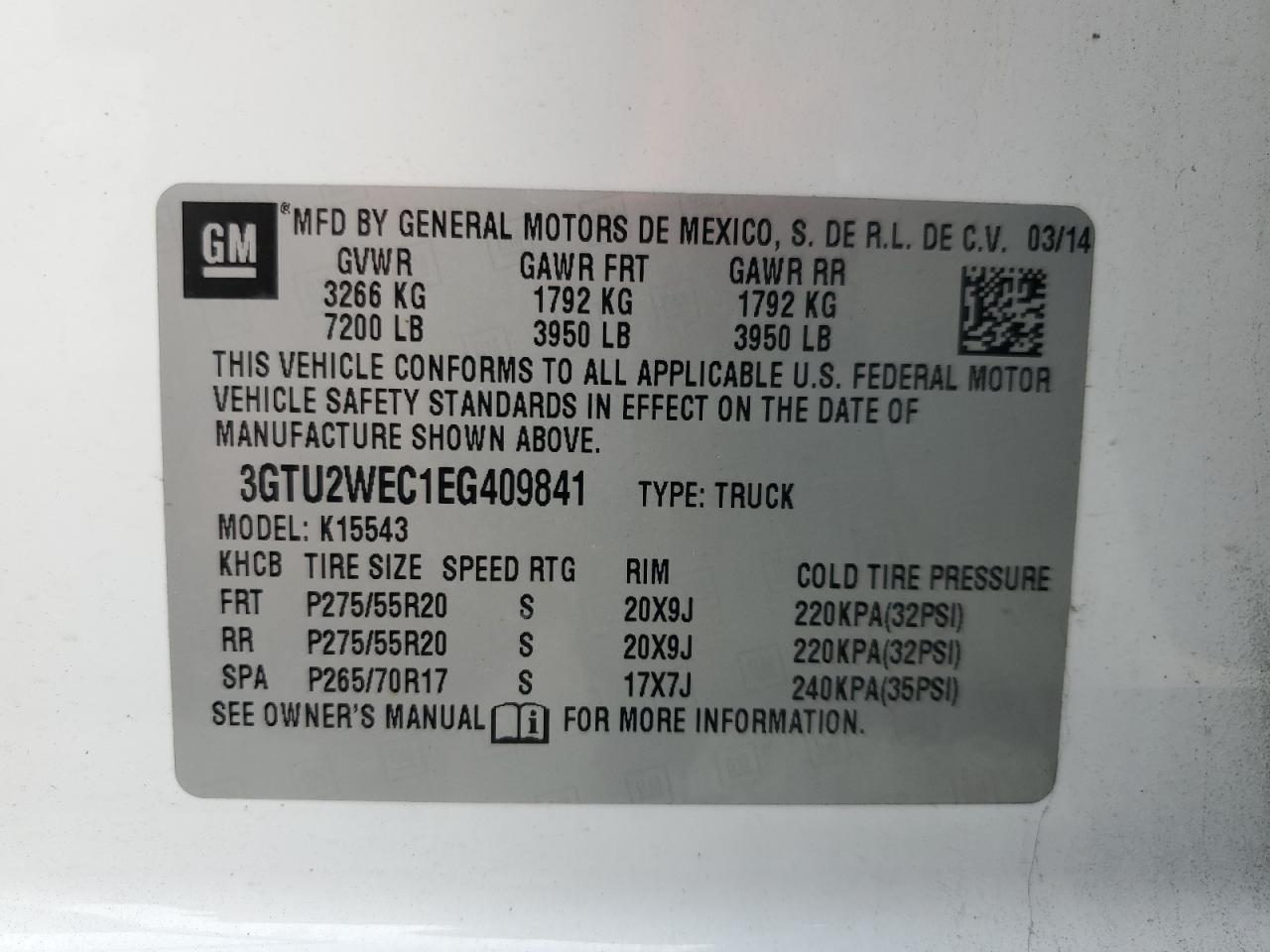 2014 GMC Sierra K1500 Denali VIN: 3GTU2WEC1EG409841 Lot: 93135065