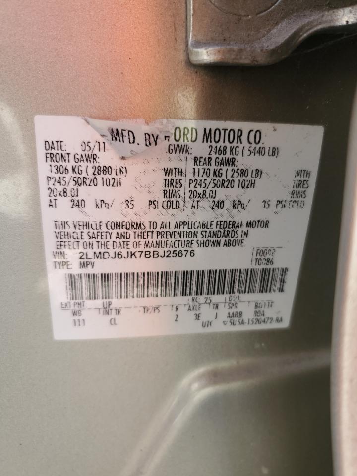 2011 Lincoln Mkx VIN: 2LMDJ6JK7BBJ25676 Lot: 92263005