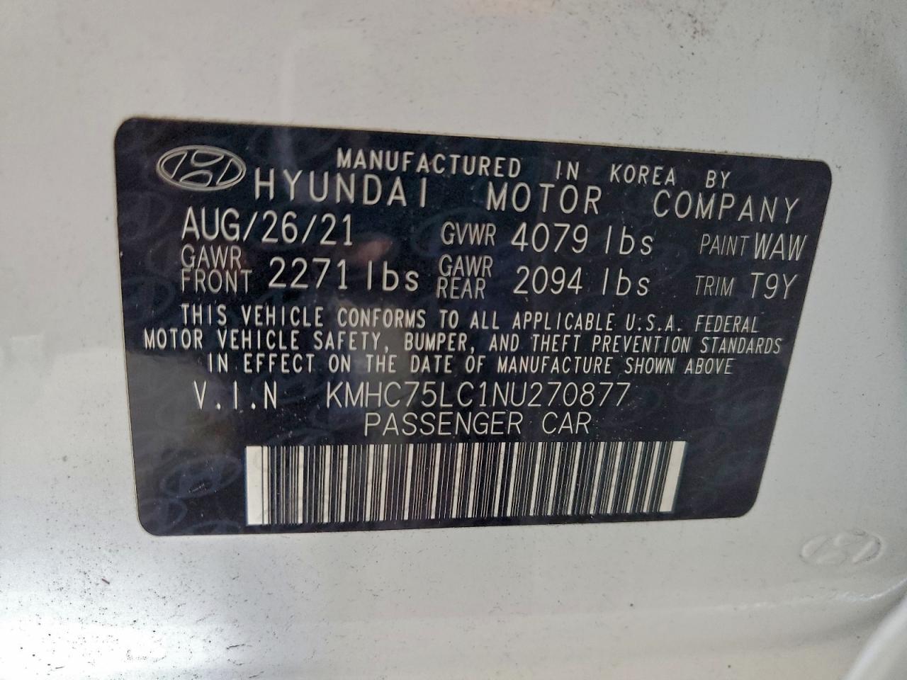 2022 Hyundai Ioniq Se VIN: KMHC75LC1NU270877 Lot: 94234965