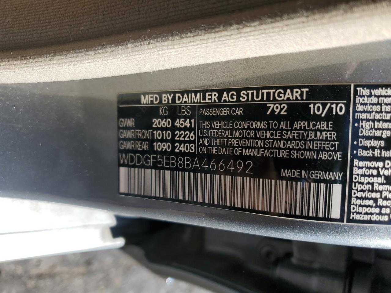 2011 Mercedes-Benz C 300 VIN: WDDGF5EB8BA466492 Lot: 91060575