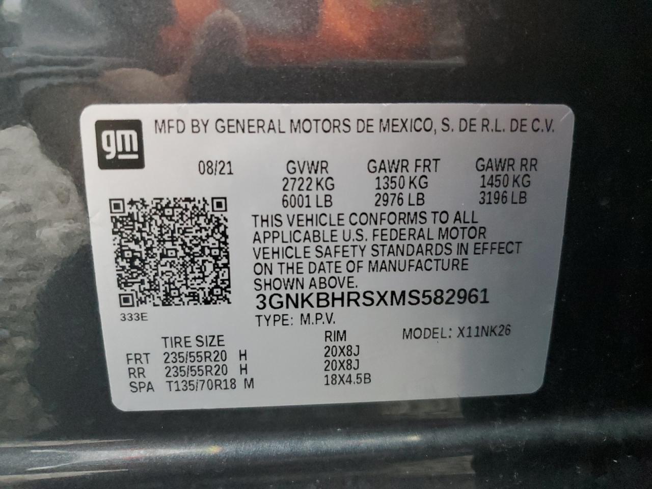 2021 Chevrolet Blazer 2Lt VIN: 3GNKBHRSXMS582961 Lot: 91264005