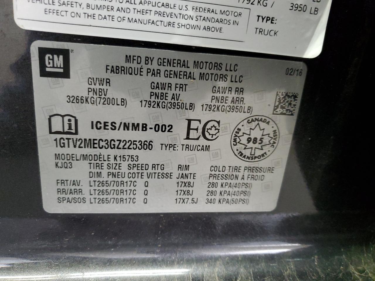 2016 GMC Sierra K1500 Sle VIN: 1GTV2MEC3GZ225366 Lot: 91829025