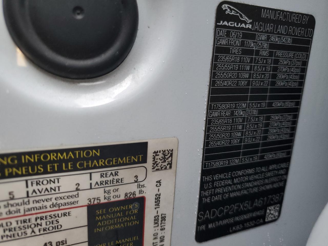 2020 Jaguar F-Pace Checkered Flag VIN: SADCP2FX5LA617387 Lot: 93028215