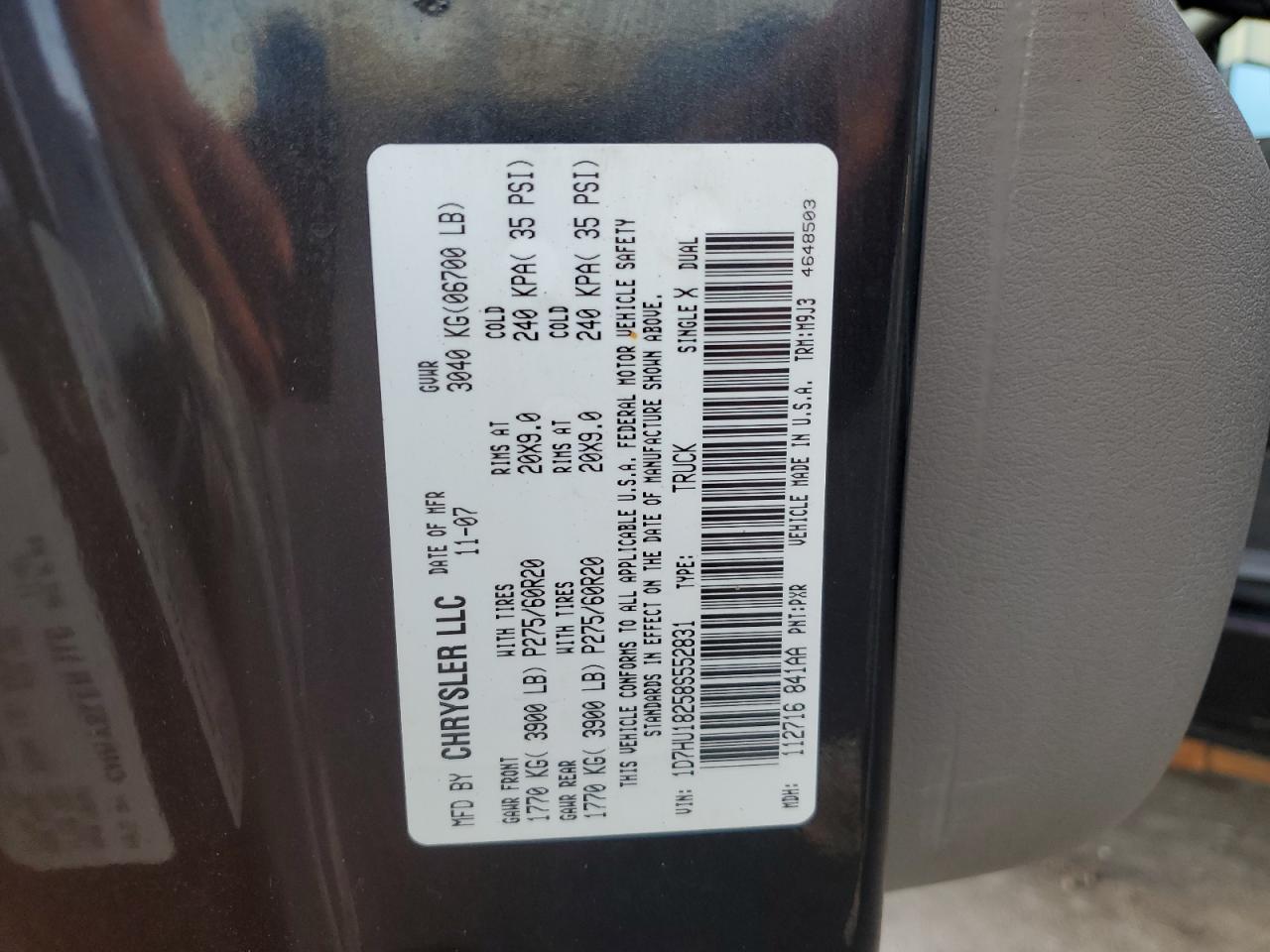 2008 Dodge Ram 1500 St VIN: 1D7HU18258S552831 Lot: 92027555