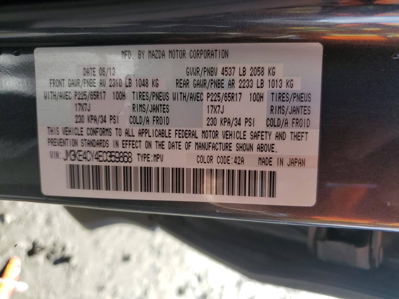 2014 Mazda Cx-5 Touring VIN: JM3KE4CY4E0359868 Lot: 92734225