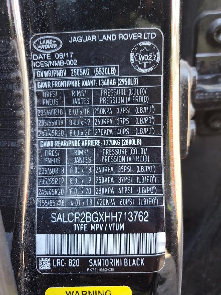 2017 Land Rover Discovery Sport Hse VIN: SALCR2BGXHH713762 Lot: 92104785