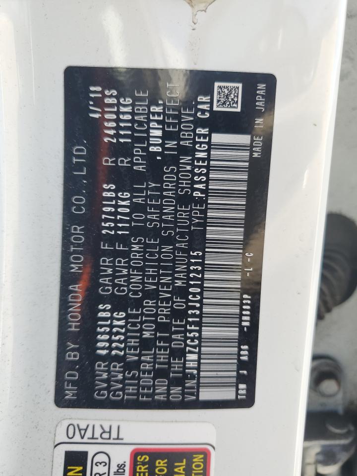 2018 Honda Clarity VIN: JHMZC5F13JC012315 Lot: 91084555