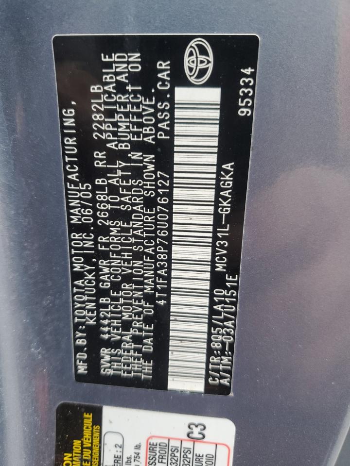 2006 Toyota Camry Solara Se VIN: 4T1FA38P76U076127 Lot: 91976975