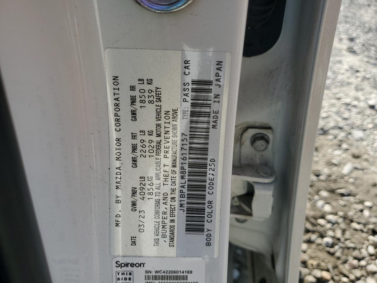 2023 Mazda 3 Preferred VIN: JM1BPALM8P1617157 Lot: 93515395