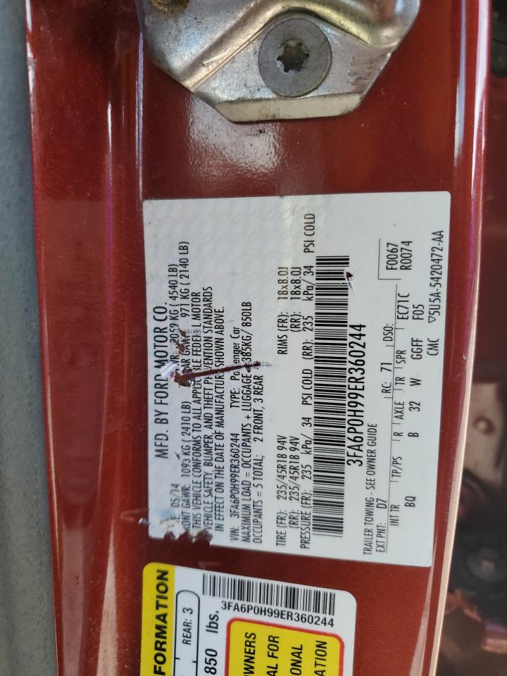 2014 Ford Fusion Se VIN: 3FA6P0H99ER360244 Lot: 91585445