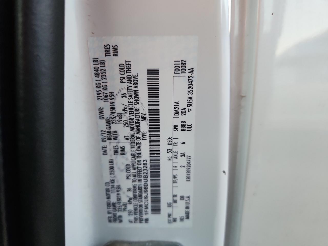 2013 Ford Escape Titanium VIN: 1FMCU9J98DUB23283 Lot: 91933545