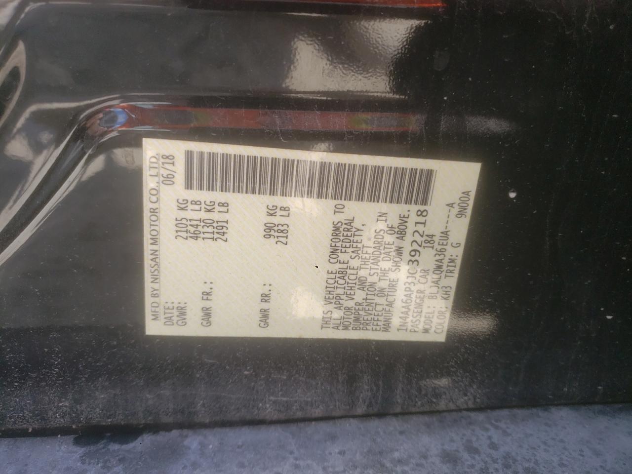 2018 Nissan Maxima 3.5S VIN: 1N4AA6AP3JC392218 Lot: 93286855