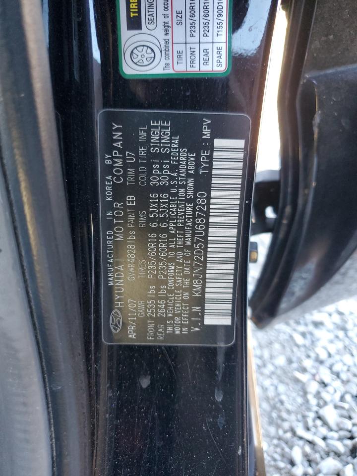 2007 Hyundai Tucson Se VIN: KM8JN72D57U687280 Lot: 91121015