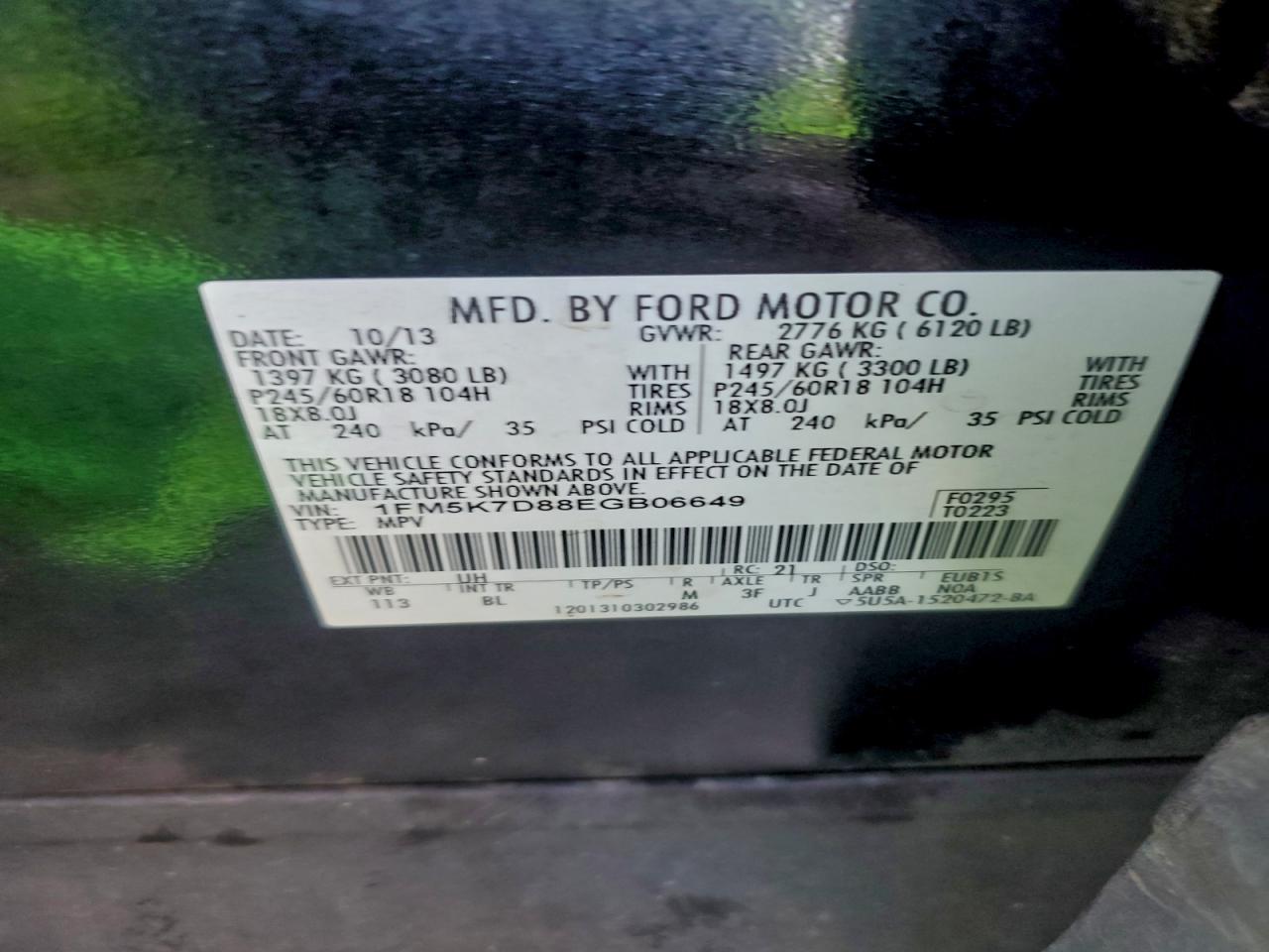 2014 Ford Explorer Xlt VIN: 1FM5K7D88EGB06649 Lot: 93330295