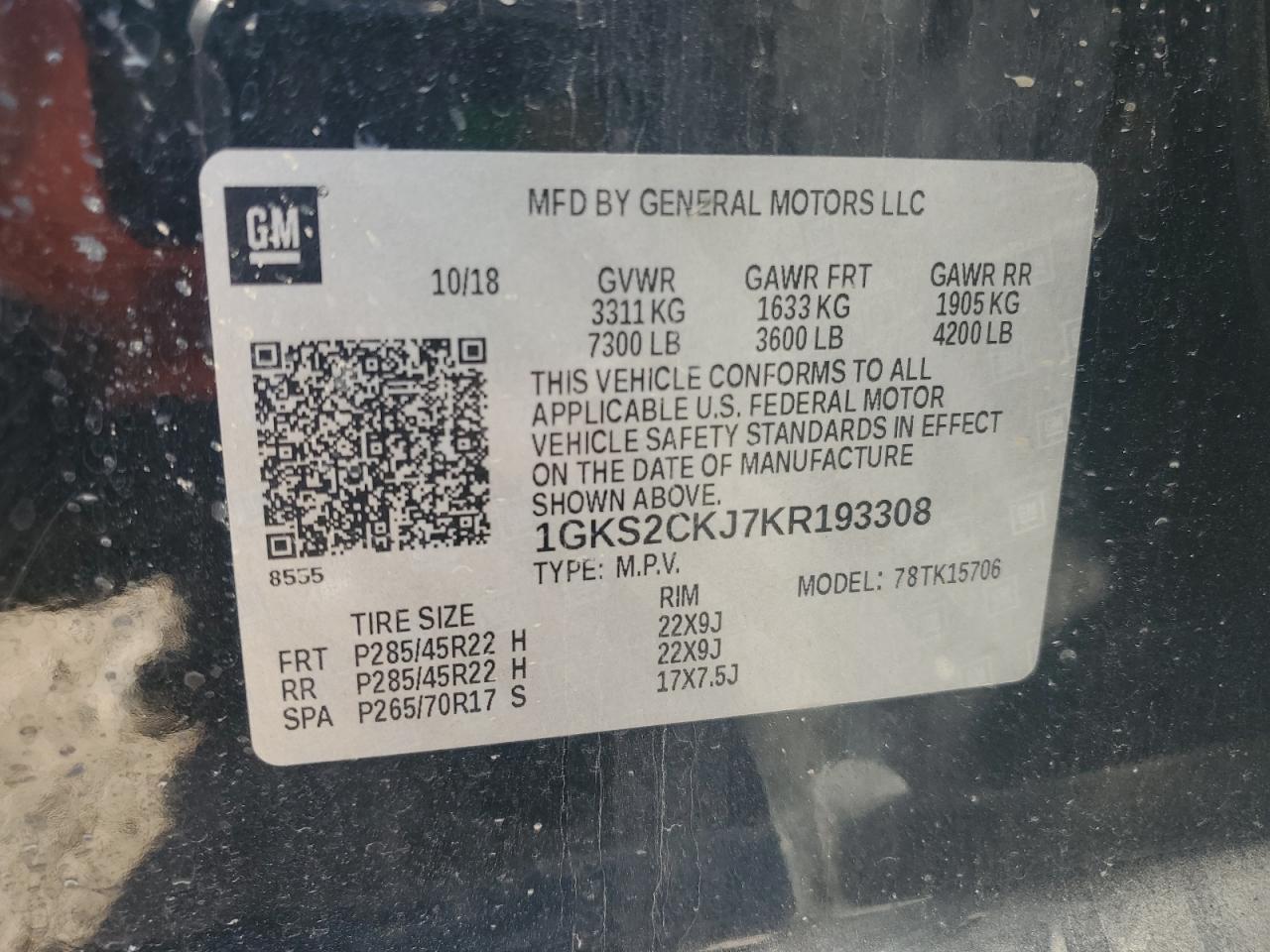 2019 GMC Yukon Denali VIN: 1GKS2CKJ7KR193308 Lot: 93658015